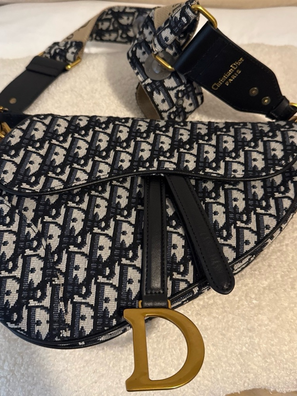 Dior Navy & Cream Saddle Mini Bag with Gold D Charm